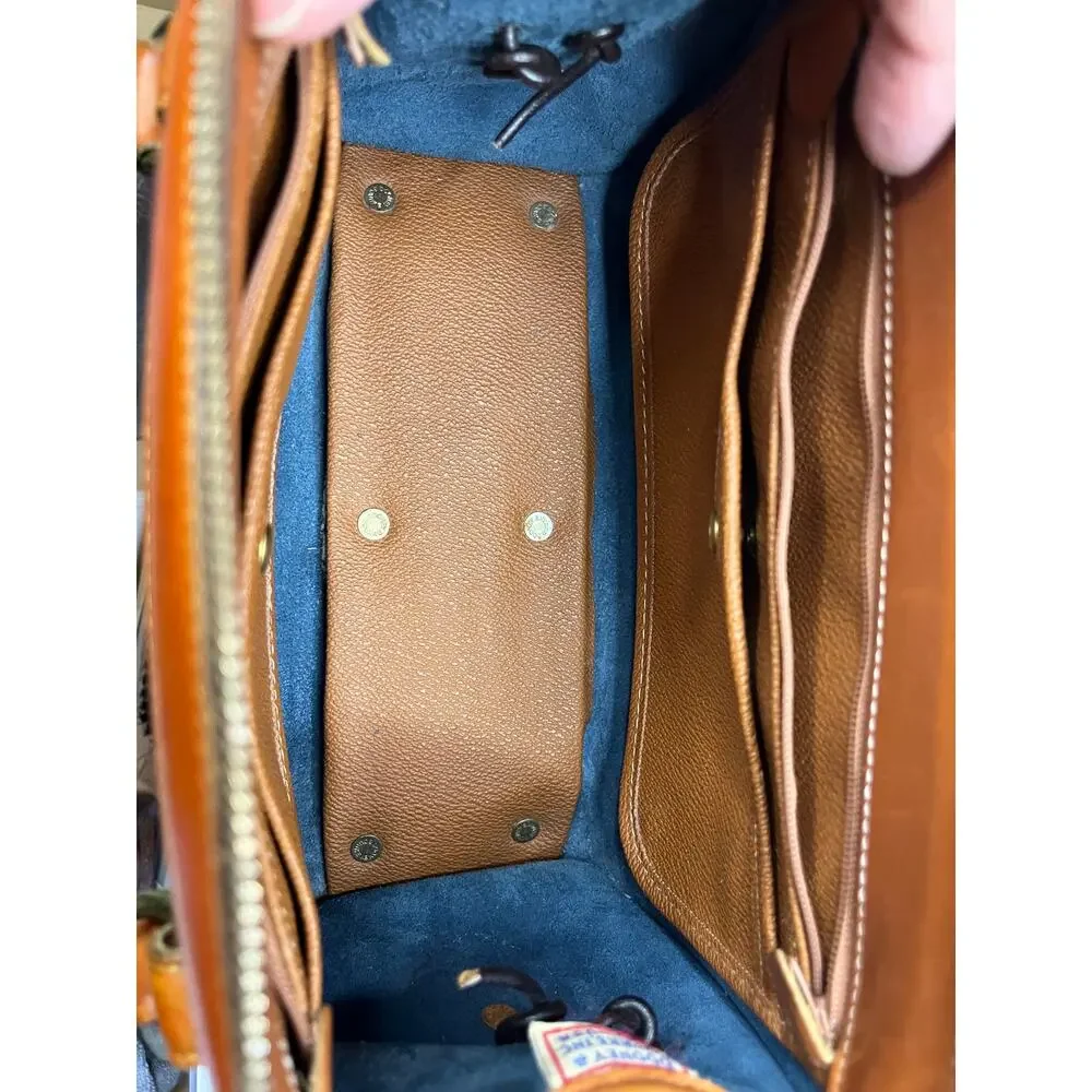 Vintage Dooney & Bourke AWL Navy British Tan Leather Barrel Satchel USA